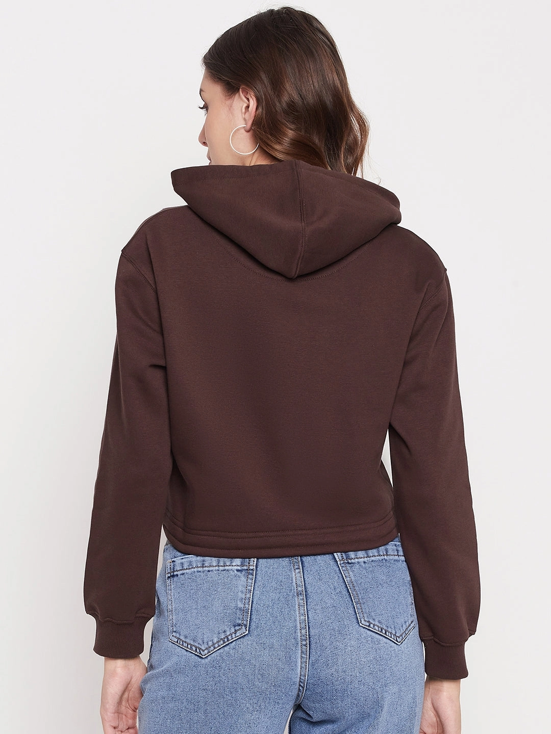 Comfy Street Long Sleeve Madame Printed Coffee Brown Crop Sweatshirt