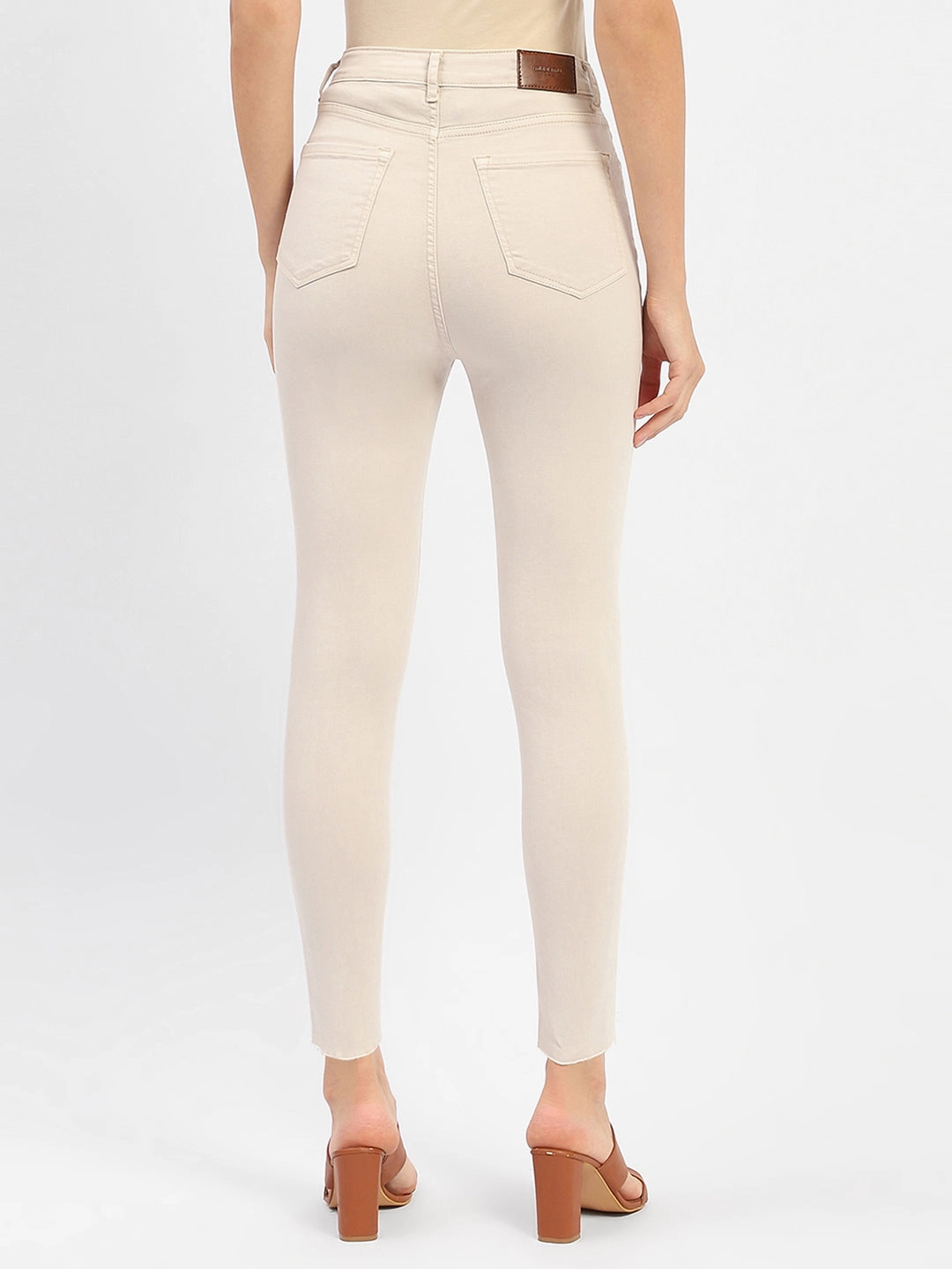 High Durability Madame Raw Hem Beige High Rise Skinny Fit Jeans