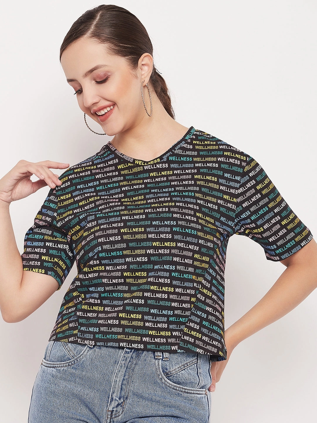 Madame Regular Fit Round Neck Printed T-shirt Textured Surface
