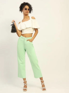 Madame Regular Mid Rise Cotton Green Denim Neutral Autumn Days