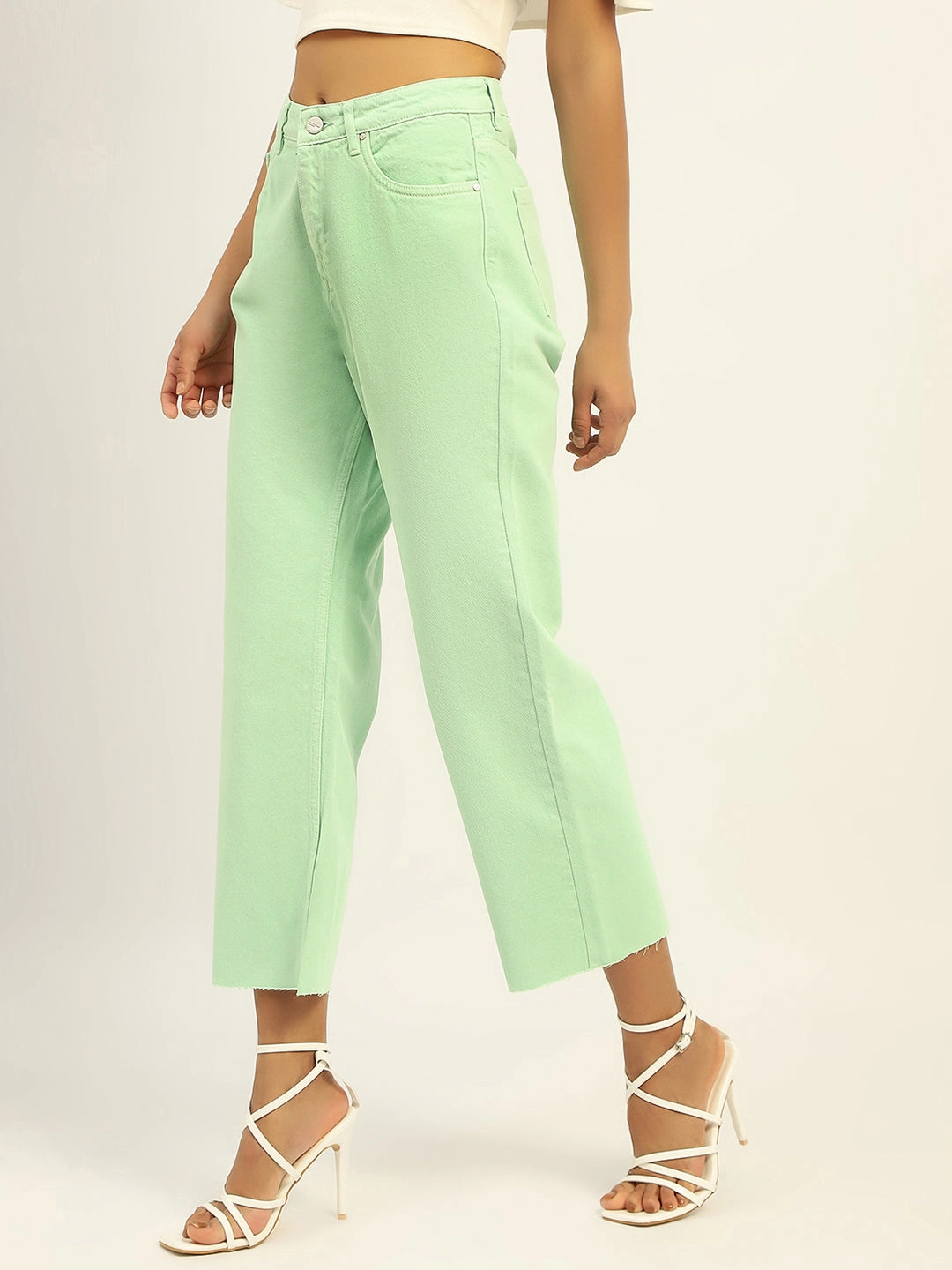 Modern Silhouette Quick Dry Weave Technology Madame Regular Mid Rise Cotton Green Denim
