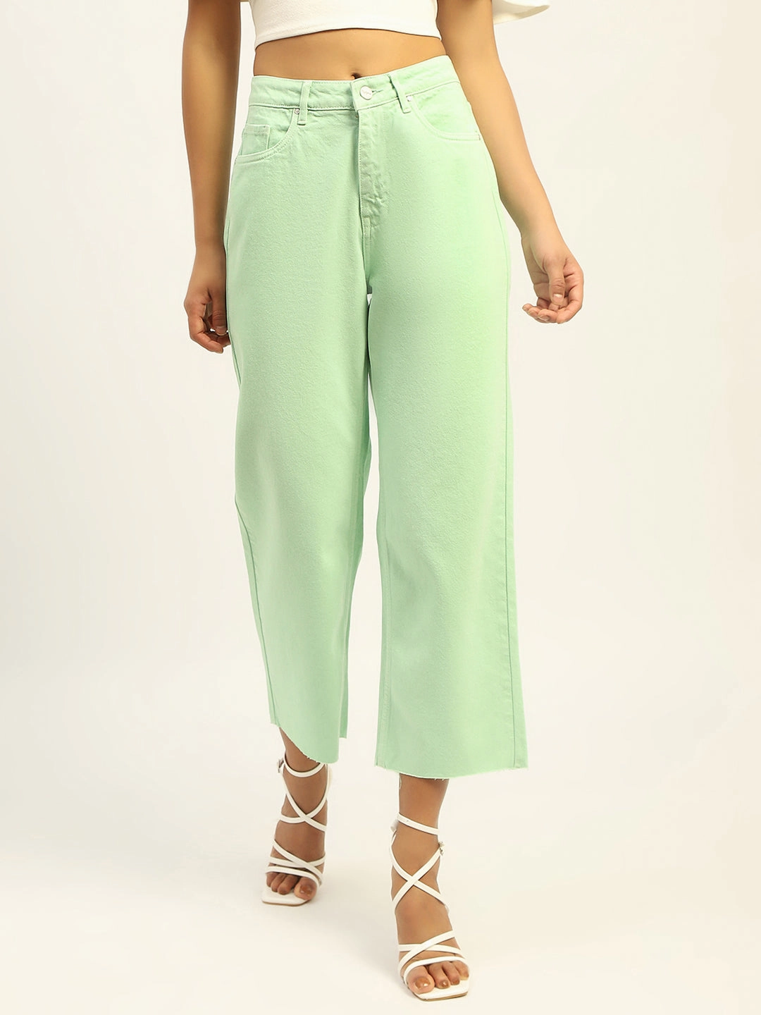 Madame Regular Mid Rise Cotton Green Denim Affordable Unisex Wear
