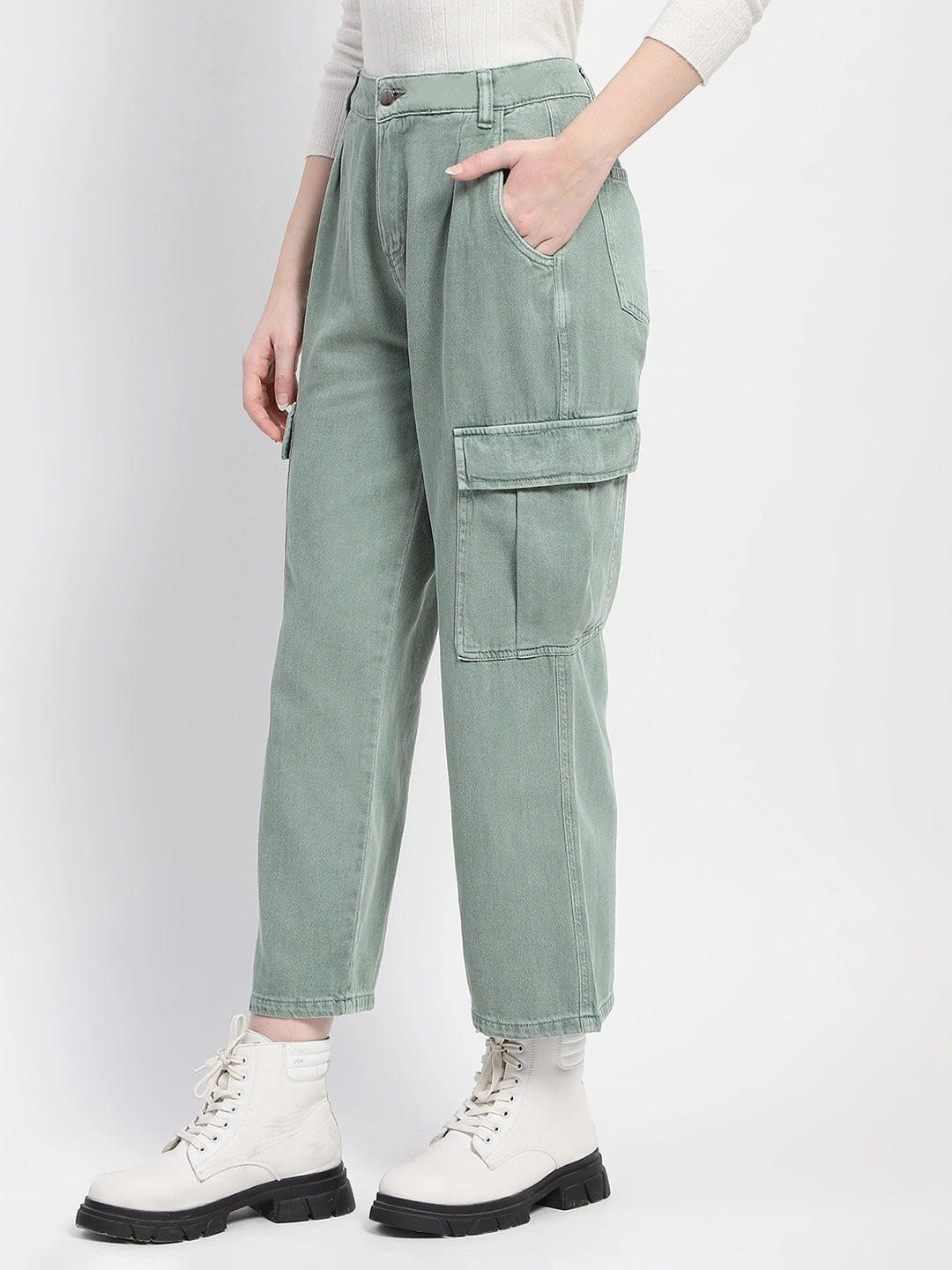 Madame Relax Fit Green Cargo Pants Comfy Look Moisture Wicking Fabric