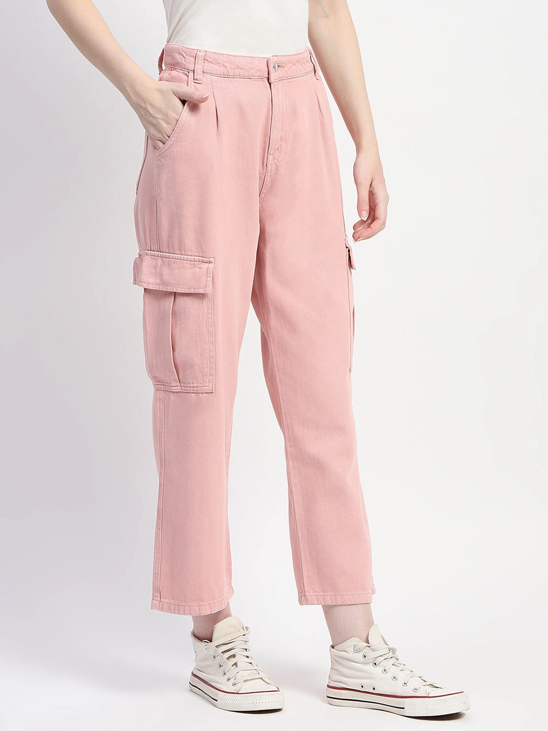 Madame Relax Fit Pink Cargo Pants Moisture Management