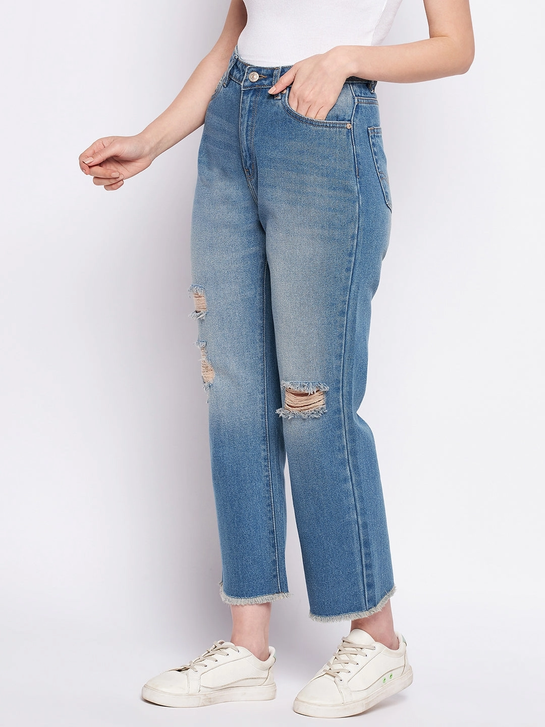 Light Outfit Street Cool Madame Ripped Mi-Rise Double Wash Flared Jeans