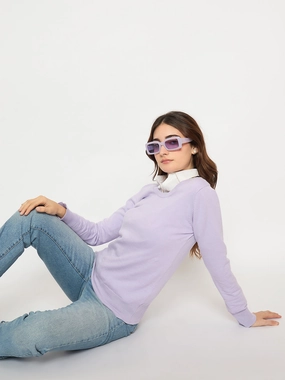 Layered Thermal Core Madame Round Neck Ribbed Cuff Mauve Sweater