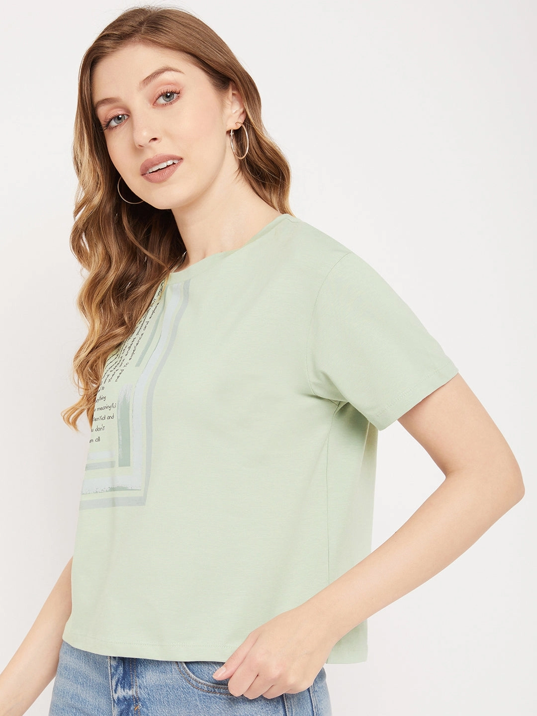 Chilly Day Style Madame Sea Green Typography T-Shirt