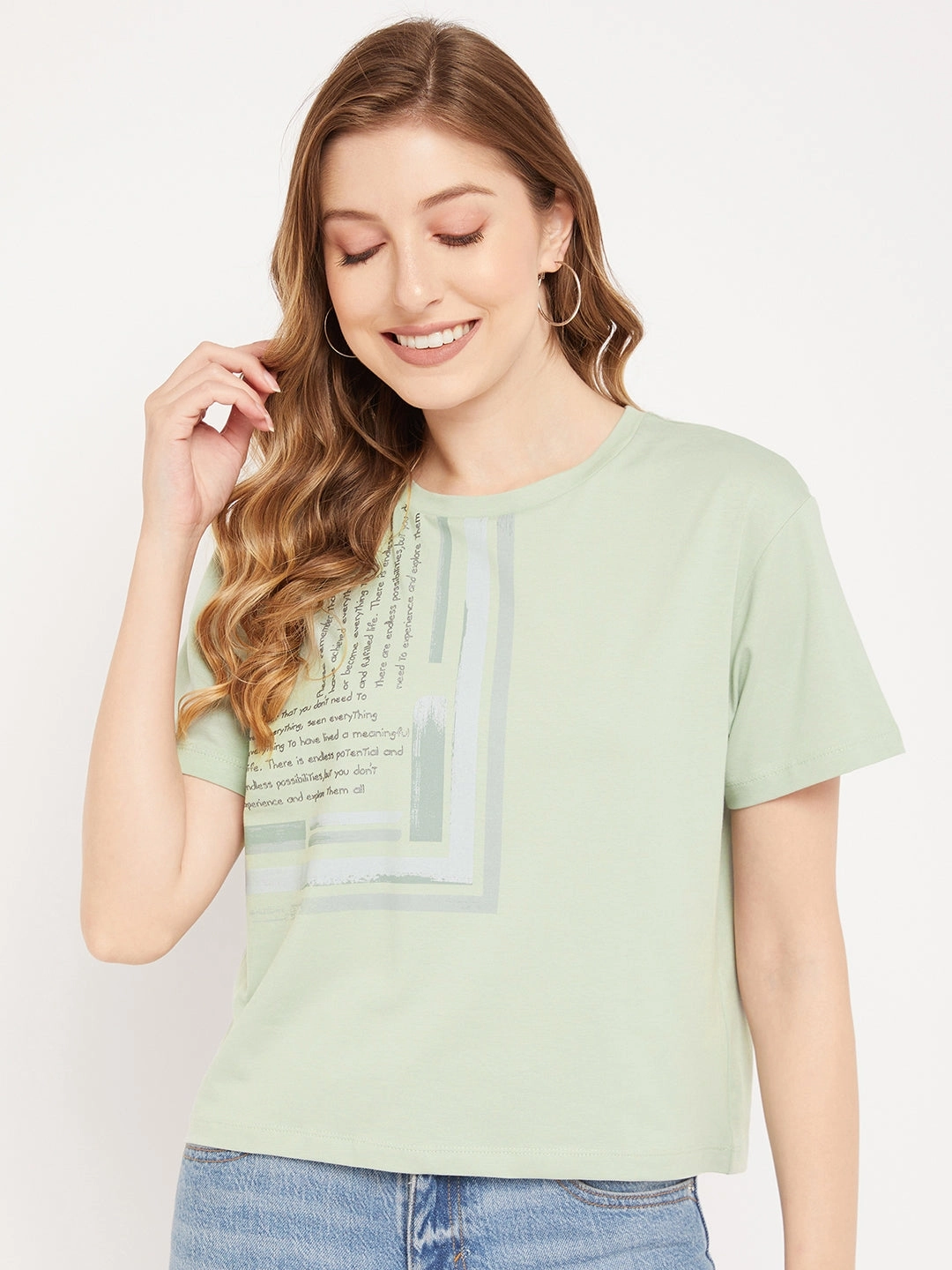 Athletic Comfort Wear Madame Sea Green Typography T-Shirt