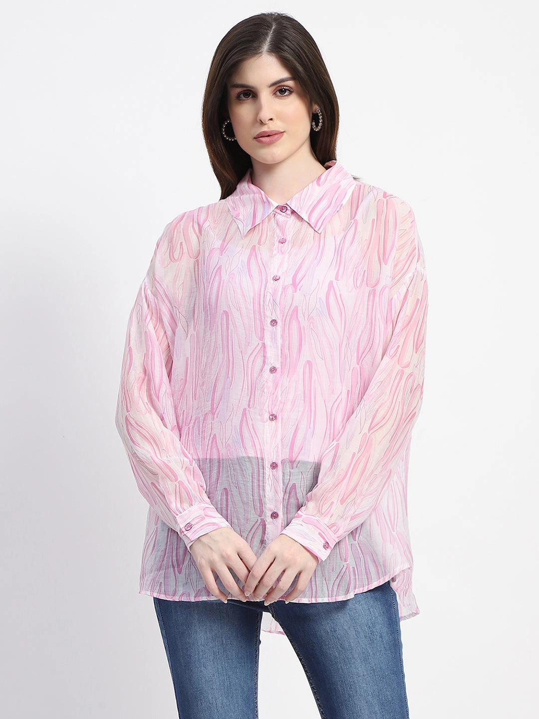Snug feel Madame Semi Sheer Abstract Print Baby Pink Shirt