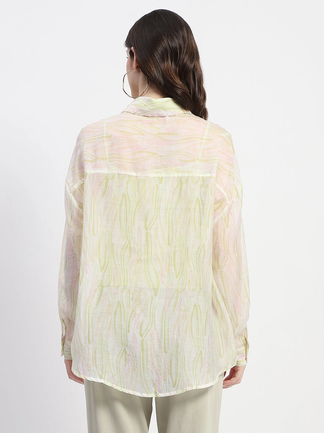 Madame Semi Sheer Abstract Print Lime Shirt Statement Maker Sophisticated Look