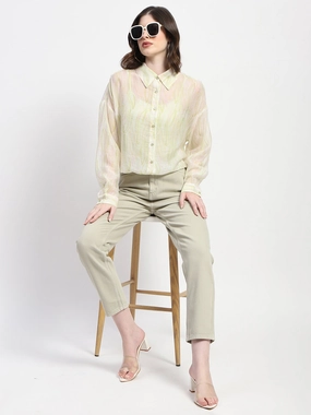 Madame Semi Sheer Abstract Print Lime Shirt Fashion staples