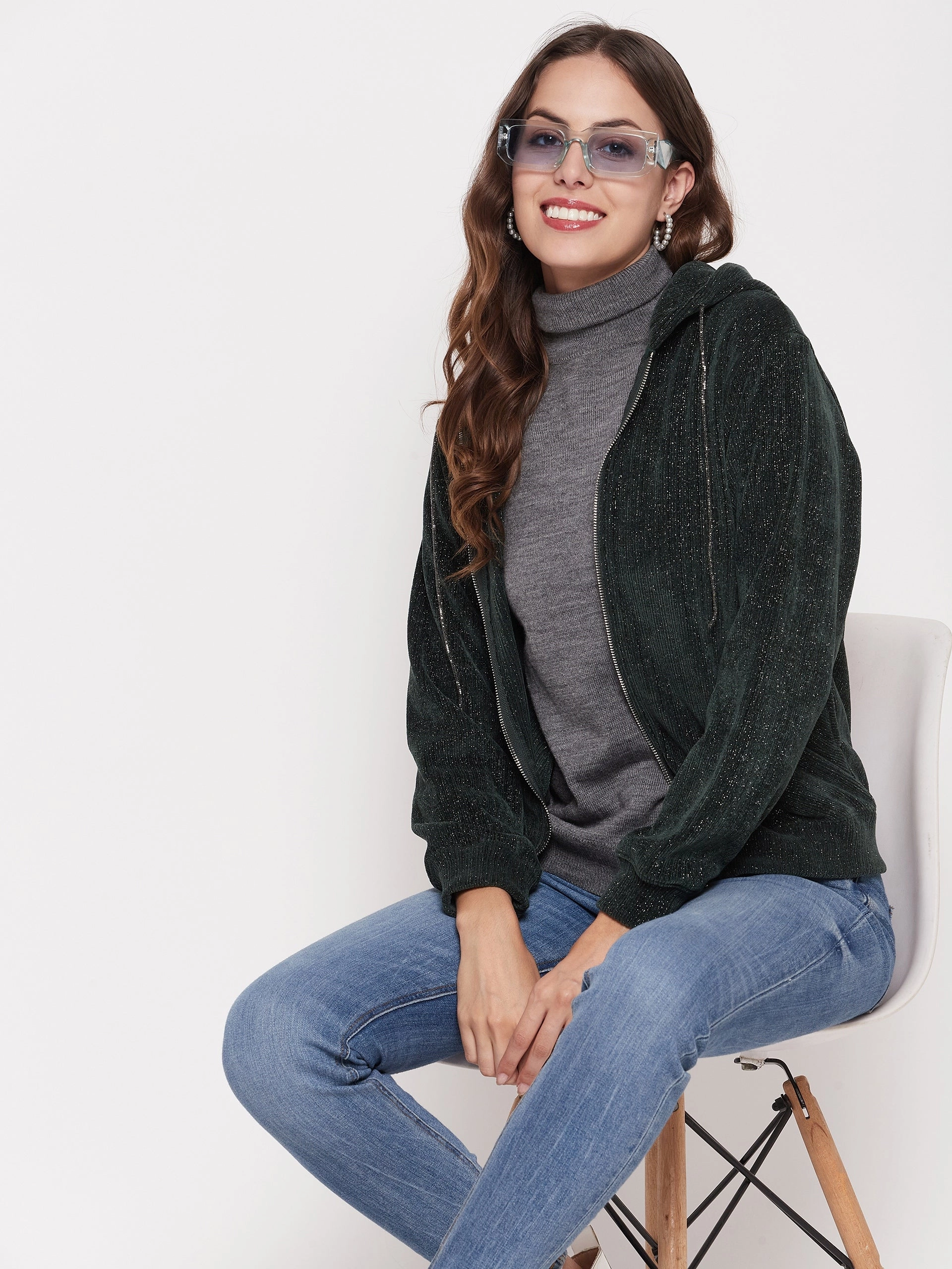 Madame Shimmer Bottle Green Hooded Sweatshirt Brunch Outfit