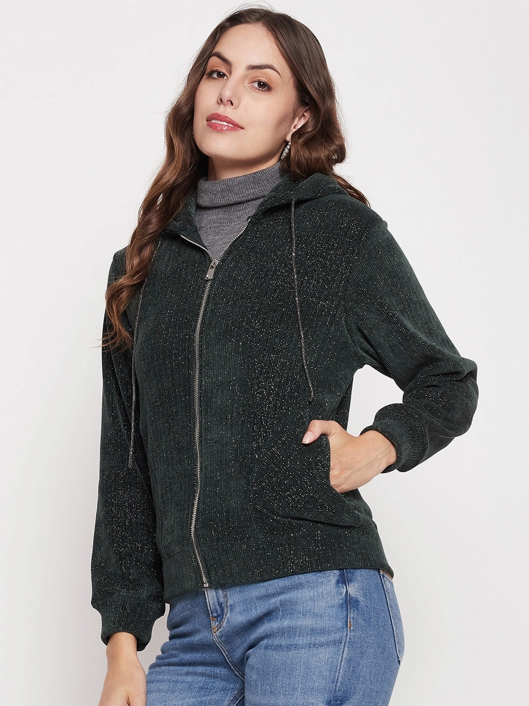 Madame Shimmer Bottle Green Hooded Sweatshirt industry standard