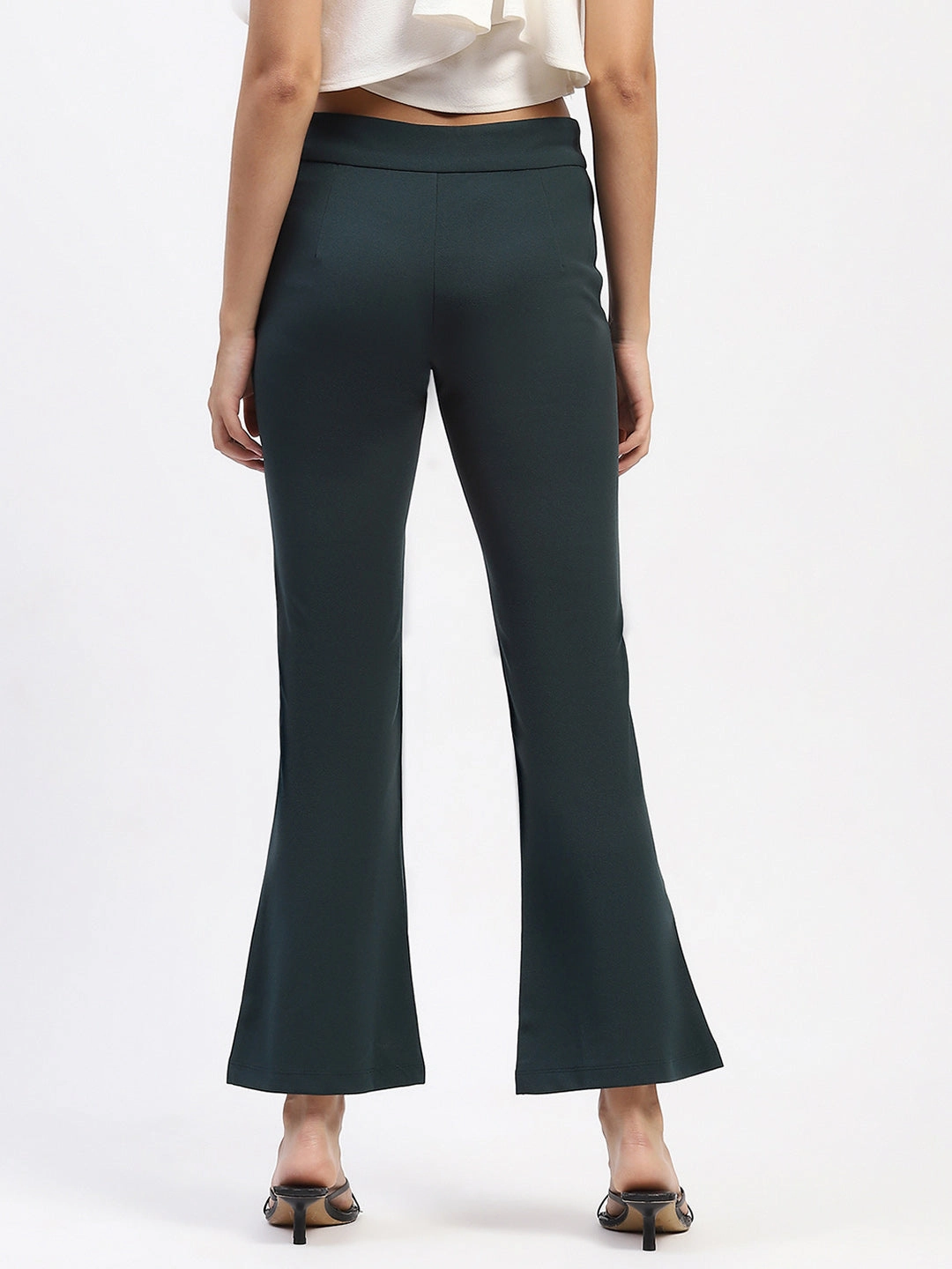 Madame Single Pleated Green Flared Trousers Stain Repellent Coating