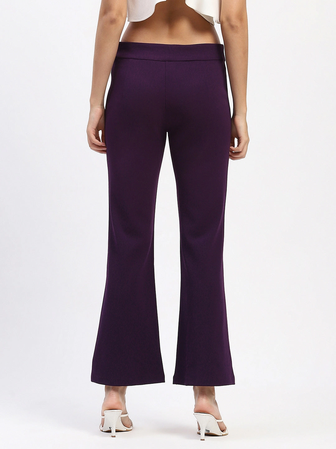 Secure Waistband Madame Single Pleated Purple Flared Trousers