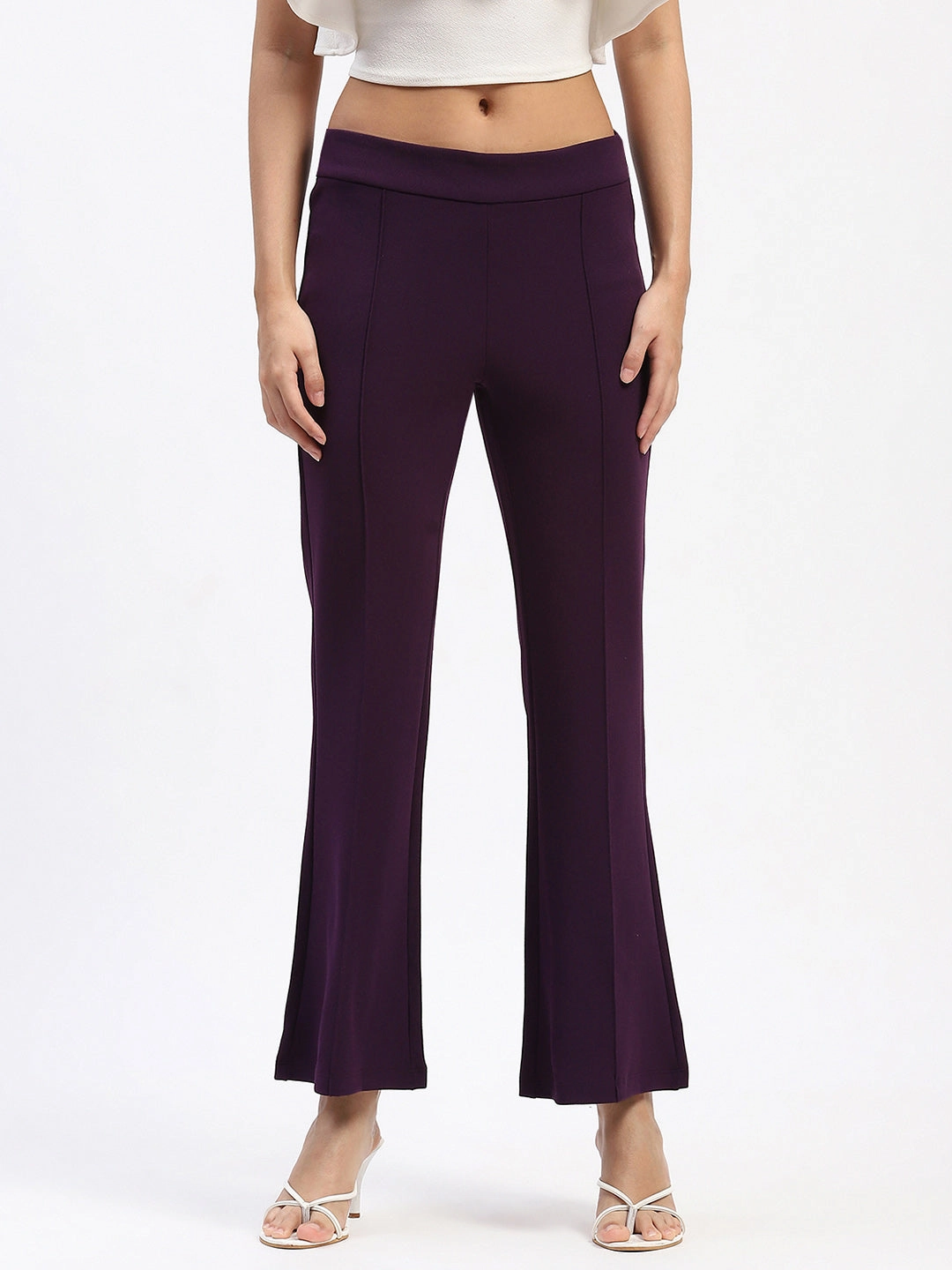 Madame Single Pleated Purple Flared Trousers Cold Weather Gear