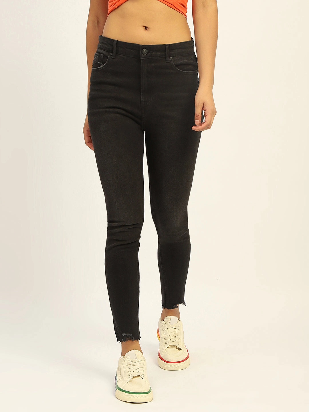All Use Wear Balanced Fit Madame Skinny Fit Raw Hem Cotton Black Denim
