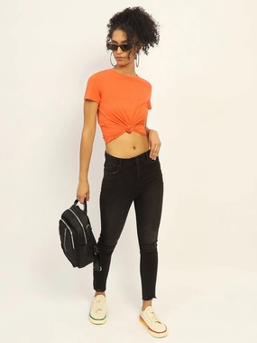 City Approved Madame Skinny Fit Raw Hem Cotton Black Denim