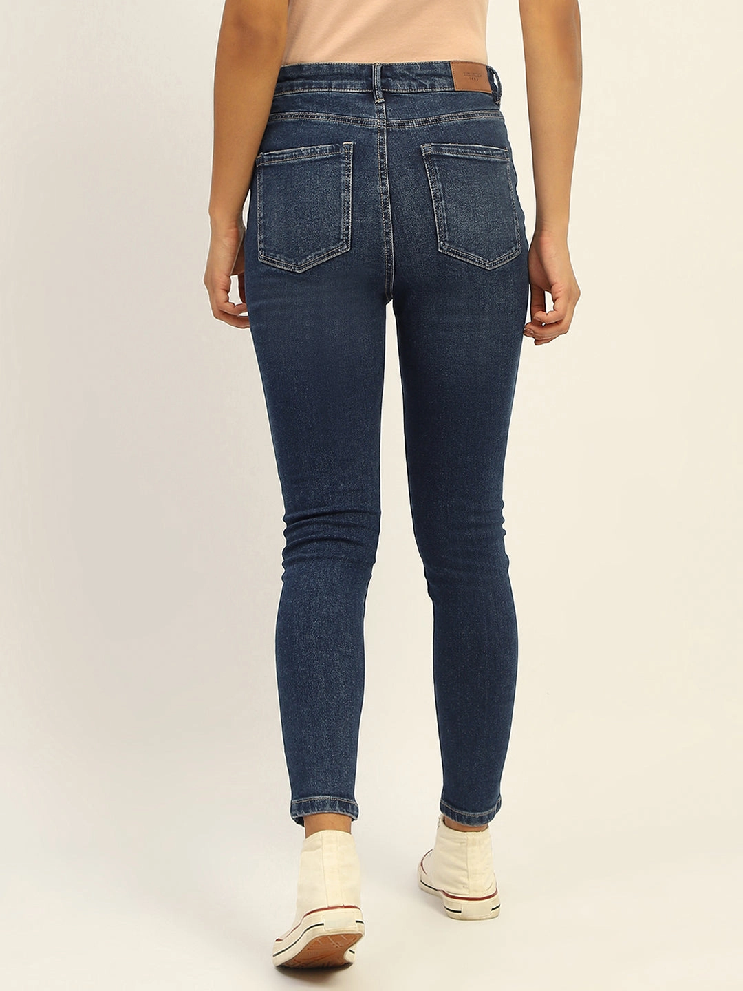 Madame Skinny Fit Raw Hem Cotton Dark Blue Denim Daily Casual