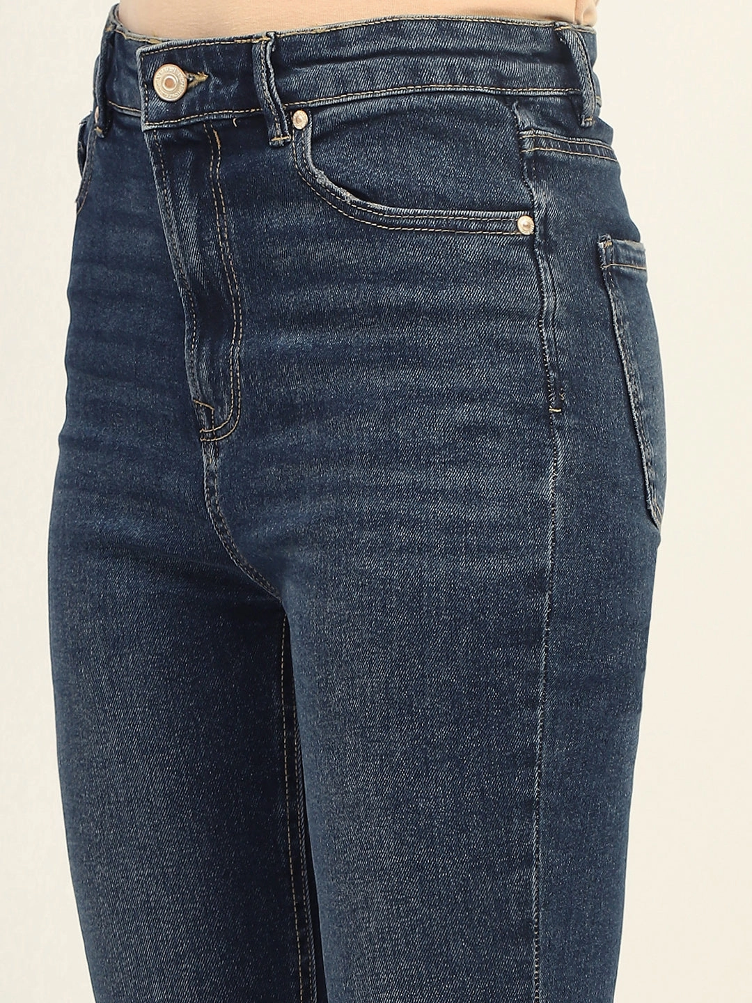 Madame Skinny Fit Raw Hem Cotton Dark Blue Denim All Season Style