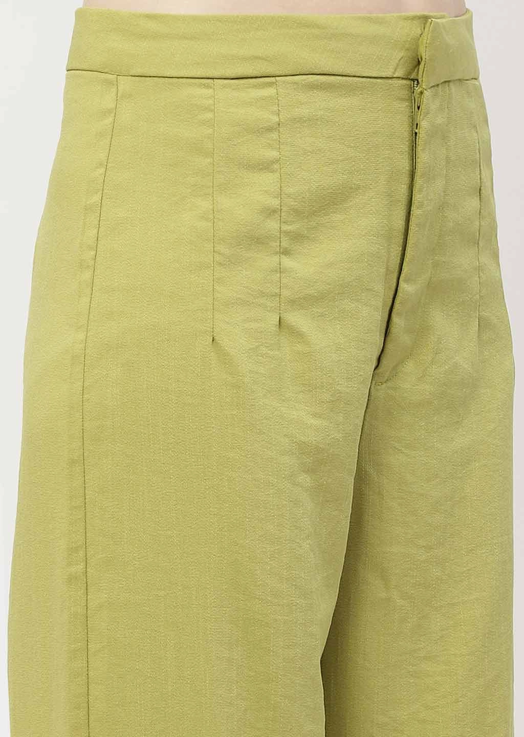 Stretch Support Chill Wear Madame Solid Apple Green Folded Hem Trouser