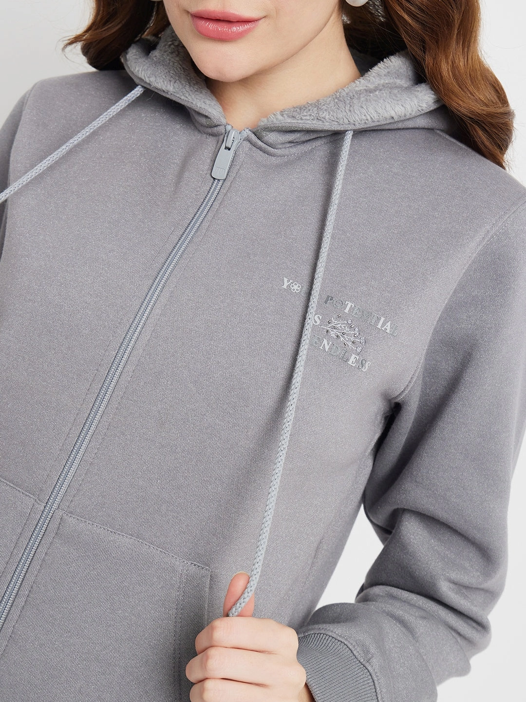 All-Weather Wear UV resistant Madame Solid Grey Hooded Sweatshirt