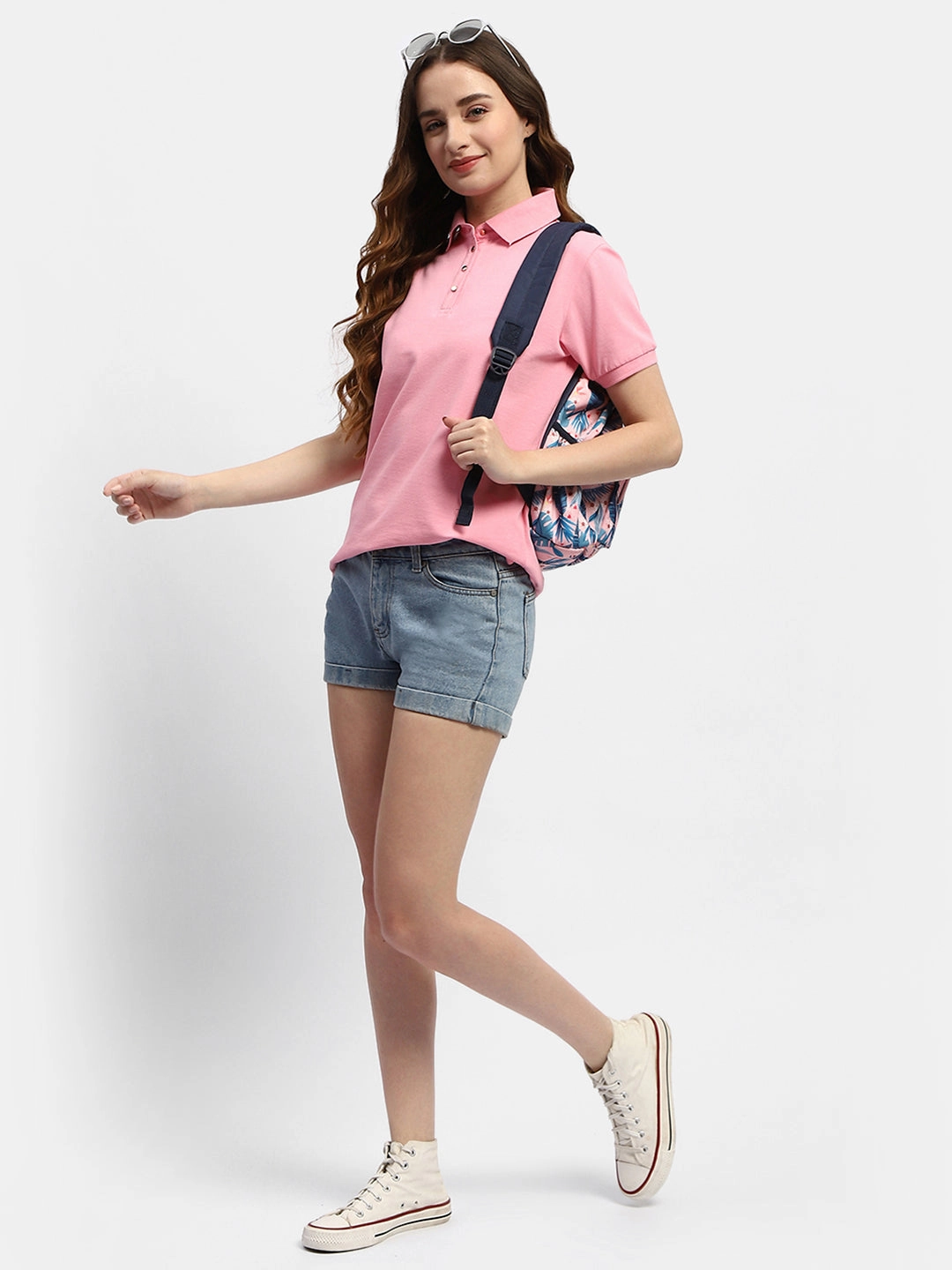 Cycling endurance Perfect for Travel Madame Solid Pink Polo Neck T-Shirt