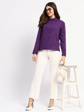 High-Quality Fabric Madame Solid Purple Cuff Sleeve Shirt