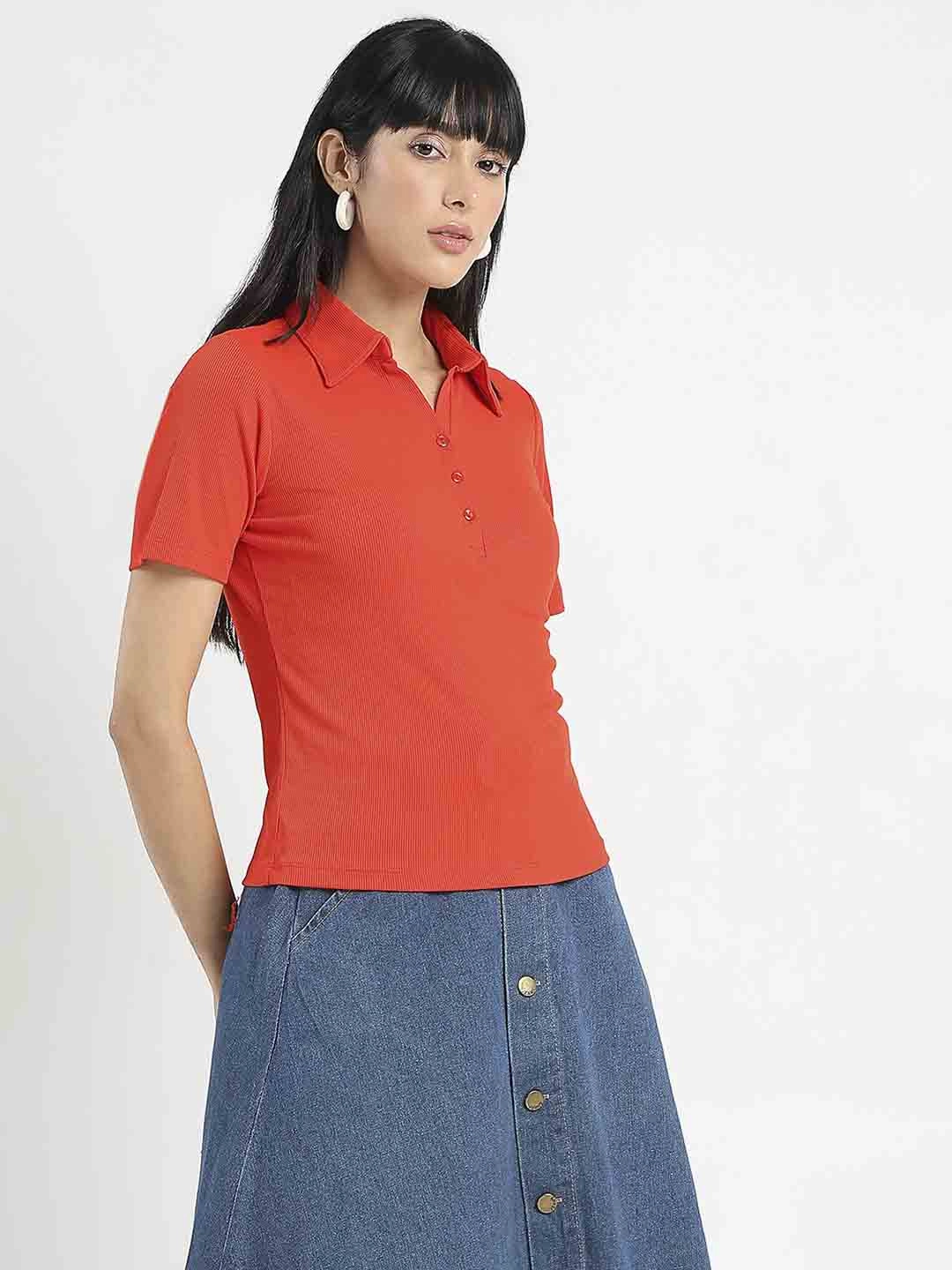 Streetwear Madame Solid Red Polo Pique T-Shirt
