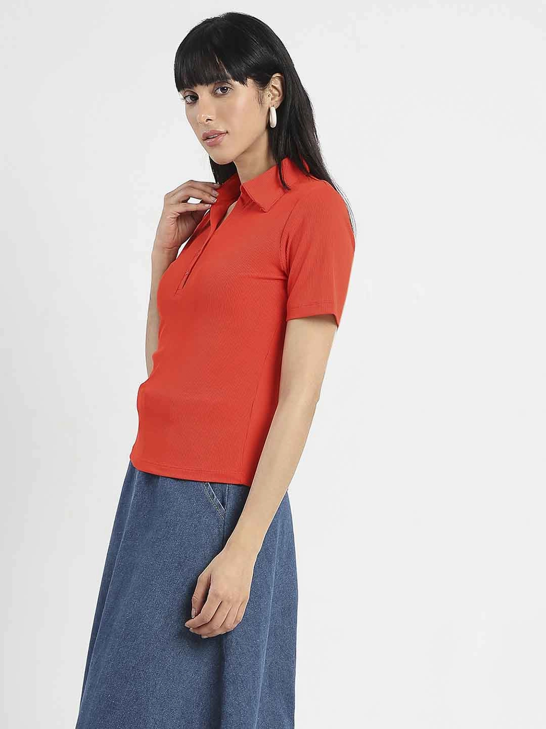 Rayon blend Sleek Stretch Madame Solid Red Polo Pique T-Shirt