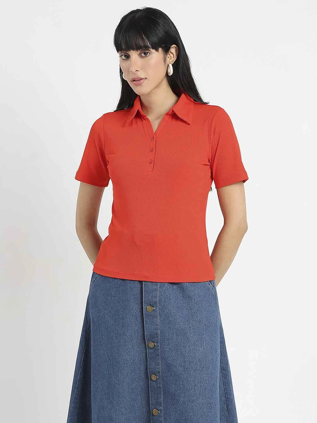Madame Solid Red Polo Pique T-Shirt Tagless Design