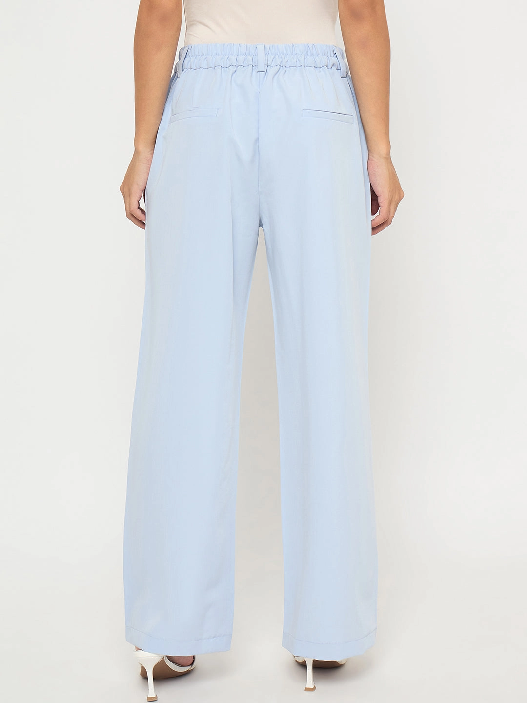 Tagless label Madame Solid Sky Blue Straight Fit Trousers