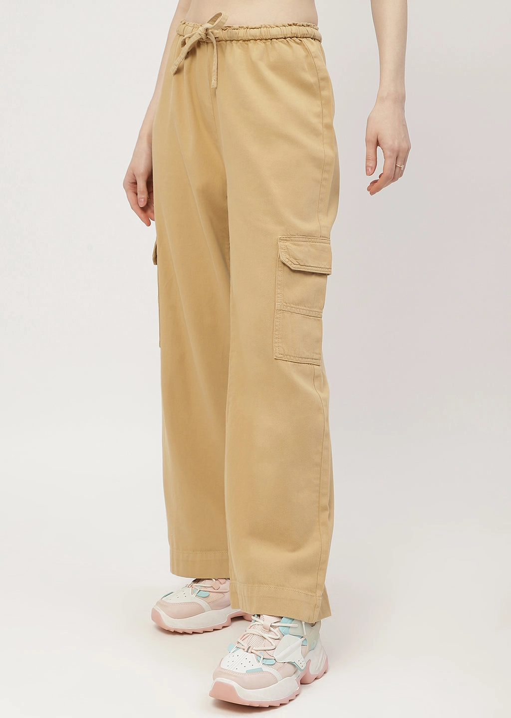 Minimal Waistband All-day Comfort Madame Solid Yellow Cargo Jeans