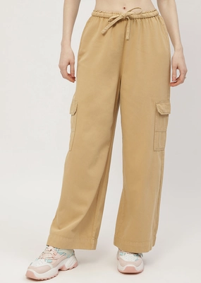 Madame Solid Yellow Cargo Jeans Core Utility HighRiseWaistband