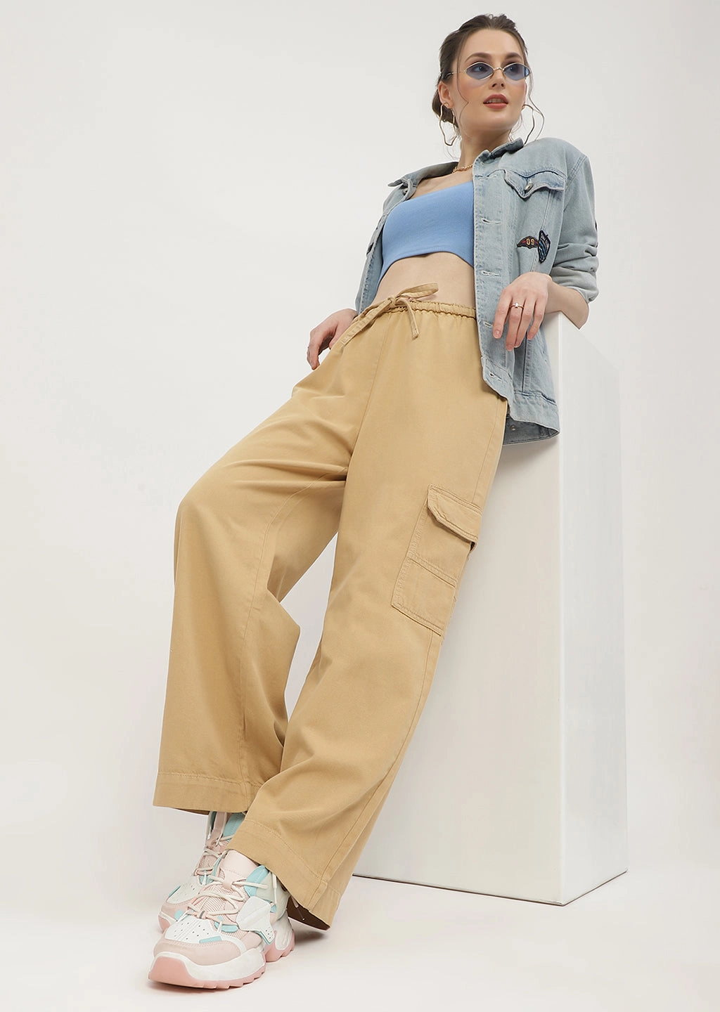 Weekend Ready Madame Solid Yellow Cargo Jeans