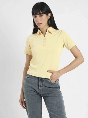 Madame Solid Yellow Polo Pique T-Shirt Soft Brushed Finish