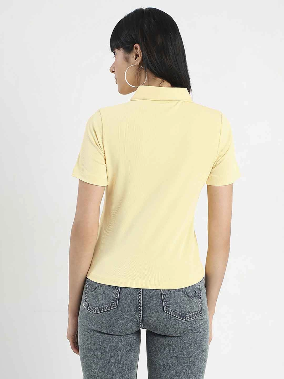 Madame Solid Yellow Polo Pique T-Shirt Laser Cut Edges
