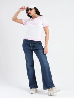 Travel Ready Madame Spray Painted Embellished Pink Cotton Crop T-shirt