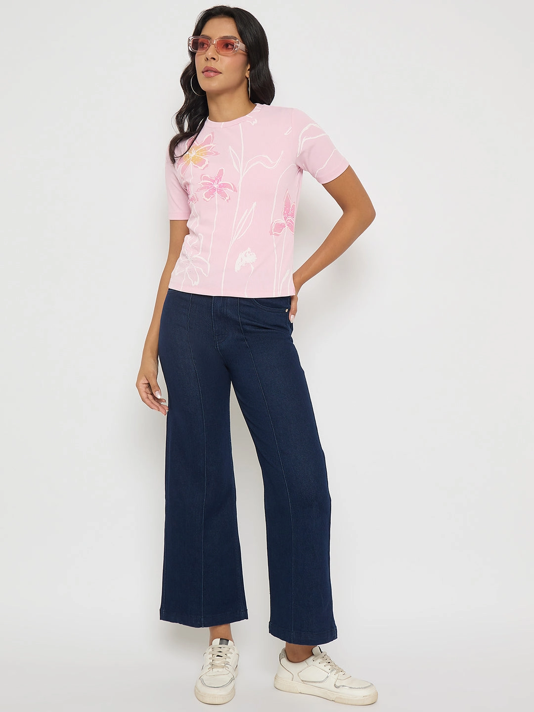 Madame Stone Wash Cotton Blend Dark Blue Flared Jeans Leisure Wear