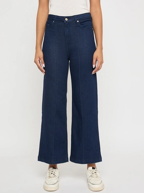 Madame Stone Wash Cotton Blend Dark Blue Flared Jeans Chill Outfit Spring Mood Base Look