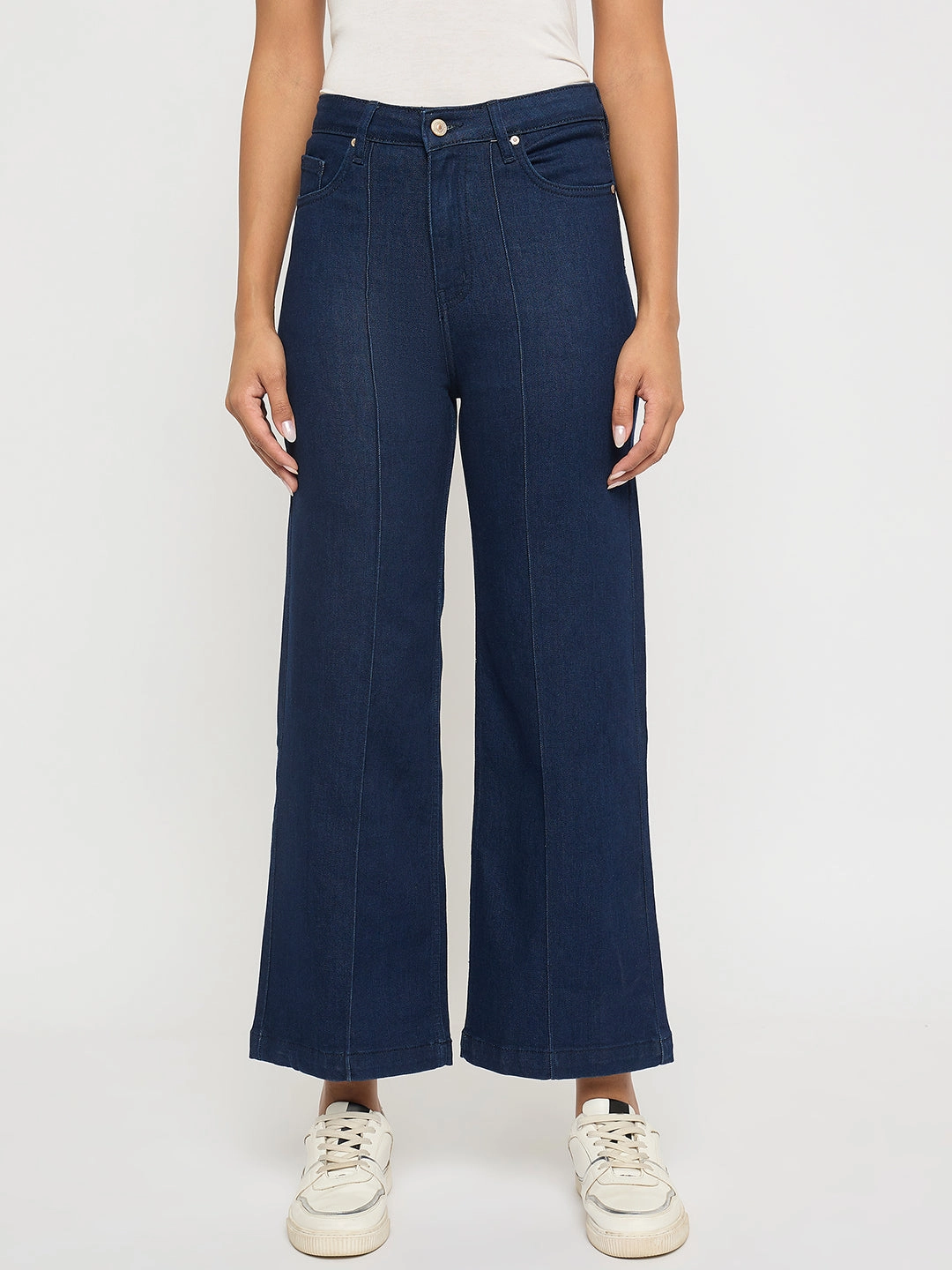Madame Stone Wash Cotton Blend Dark Blue Flared Jeans Chill Outfit Spring Mood Base Look