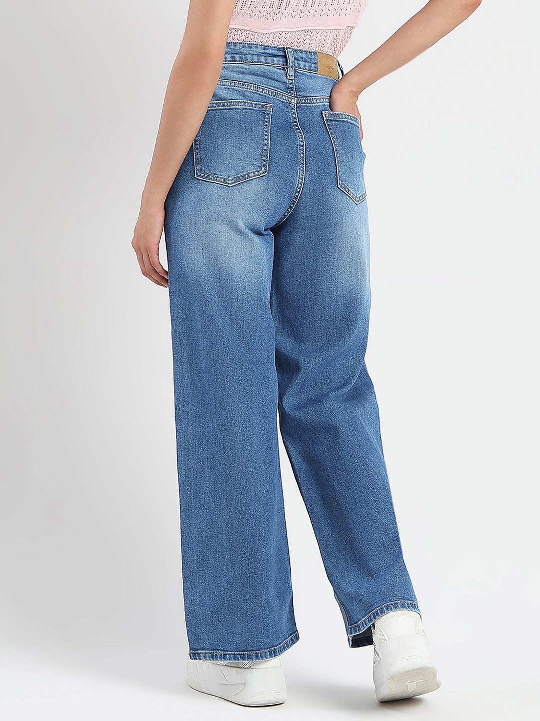 Madame Stone Wash Wide Leg Light Blue Cotton Blend Jeans Comfortable clothing Family Style Elegant