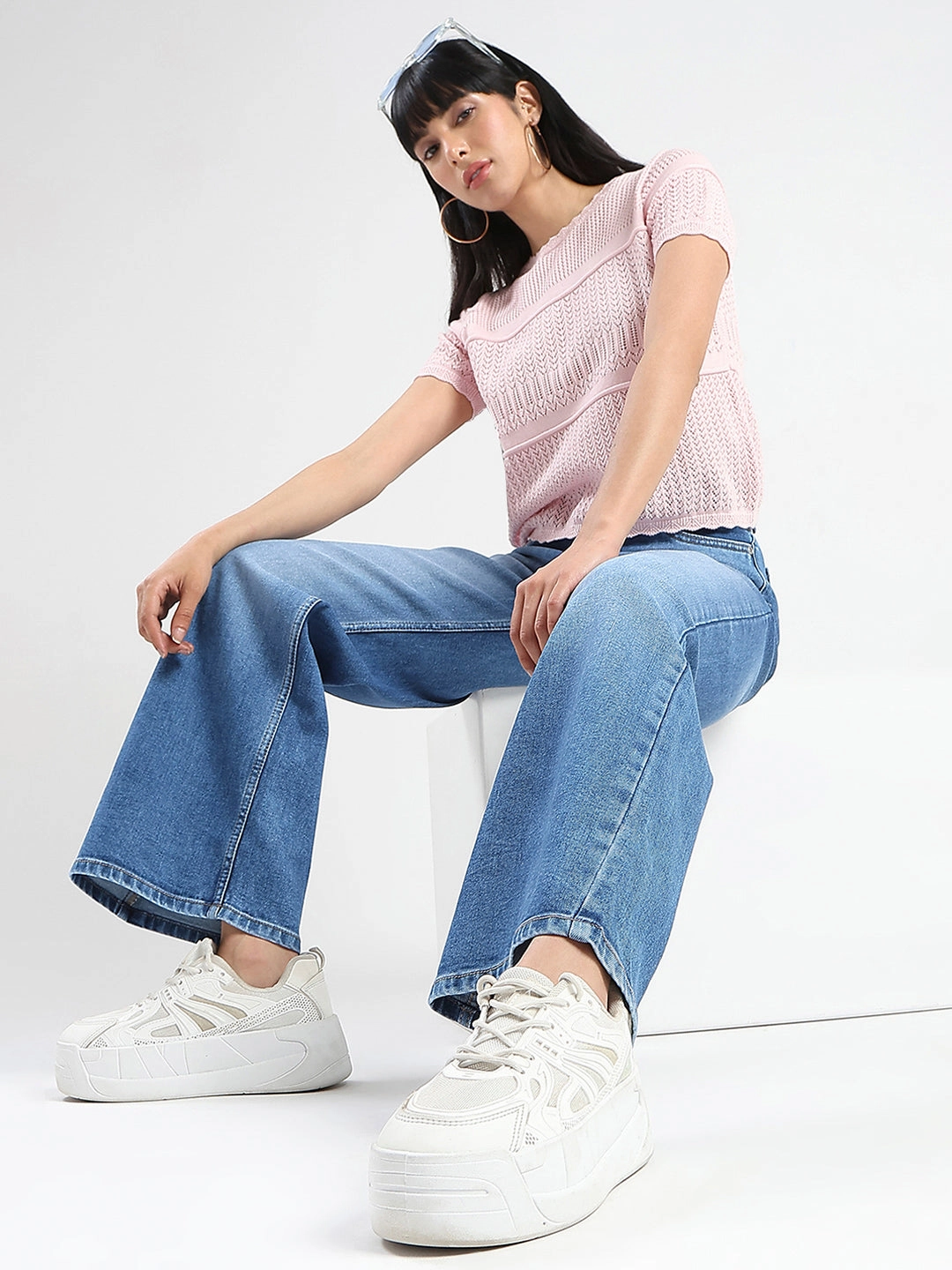 Madame Stone Wash Wide Leg Light Blue Cotton Blend Jeans Tapered Leg Profile