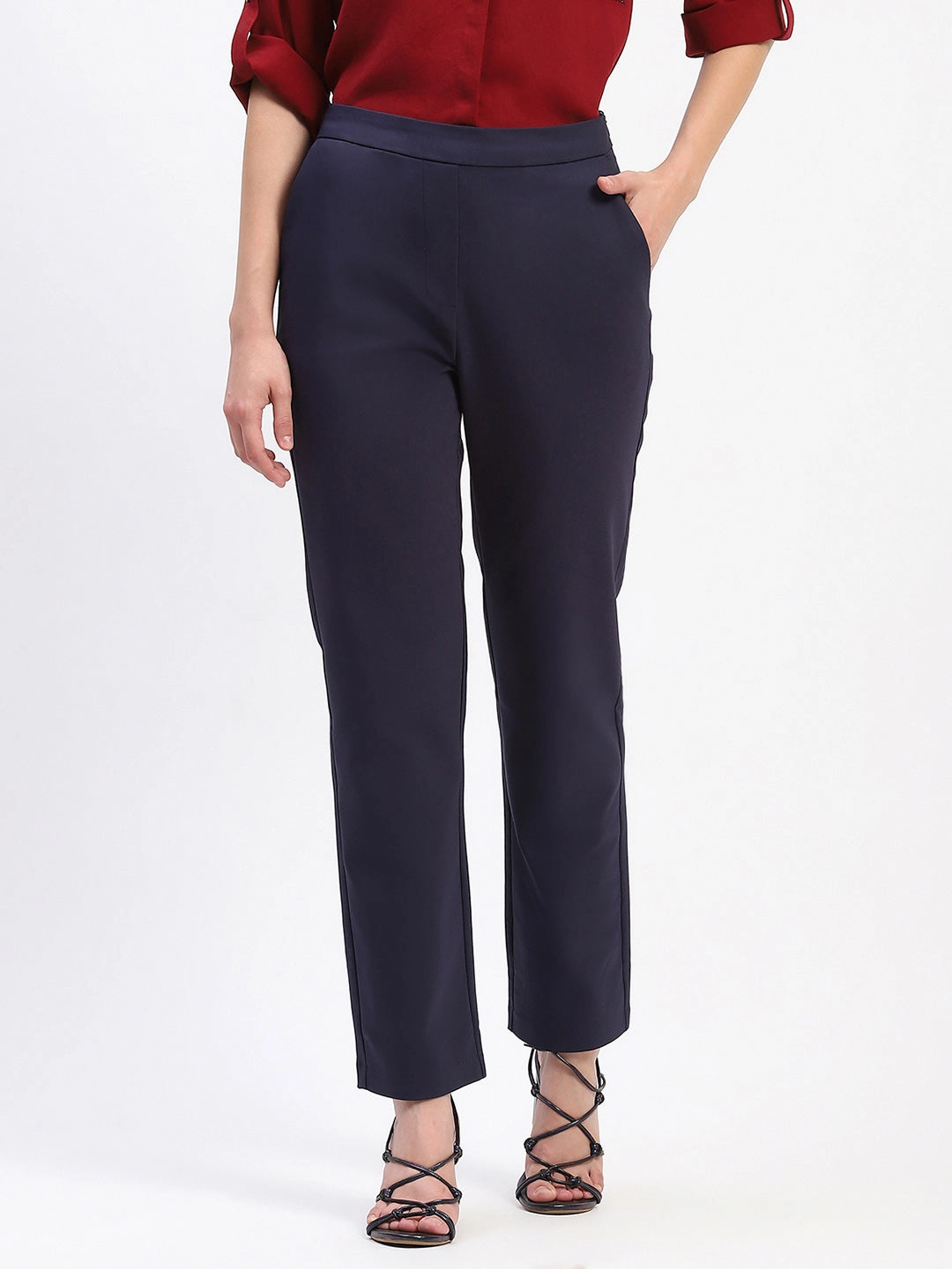 HighDensityWeave ErgonomicStitching Madame Straight Fit Navy Trousers