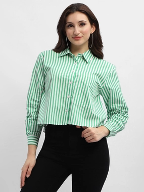 Camouflage Style Madame Striped Green Regular Shirt