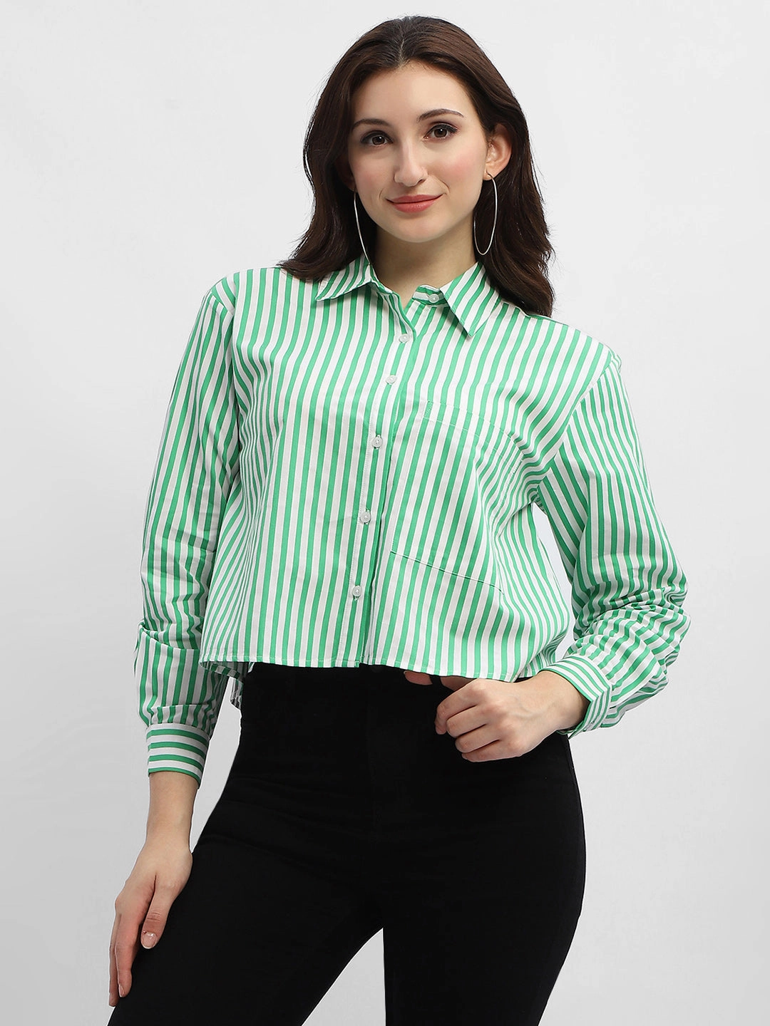 Camouflage Style Madame Striped Green Regular Shirt