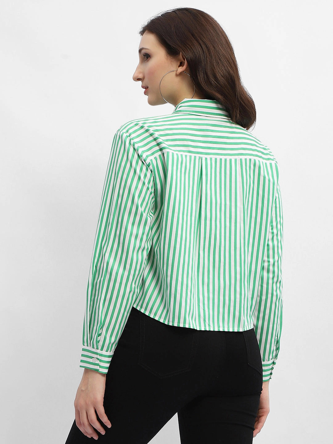 Madame Striped Green Regular Shirt checkered pattern