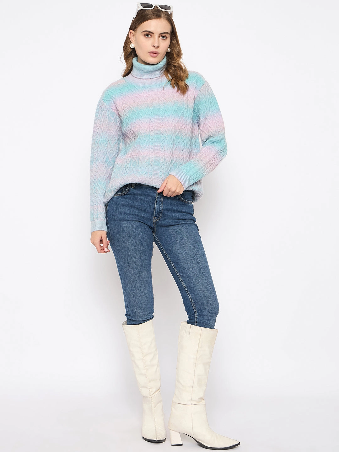 Madame Striped Multicolor Turtleneck Sweater Ethical Production Knitwear Quick Drying Technology
