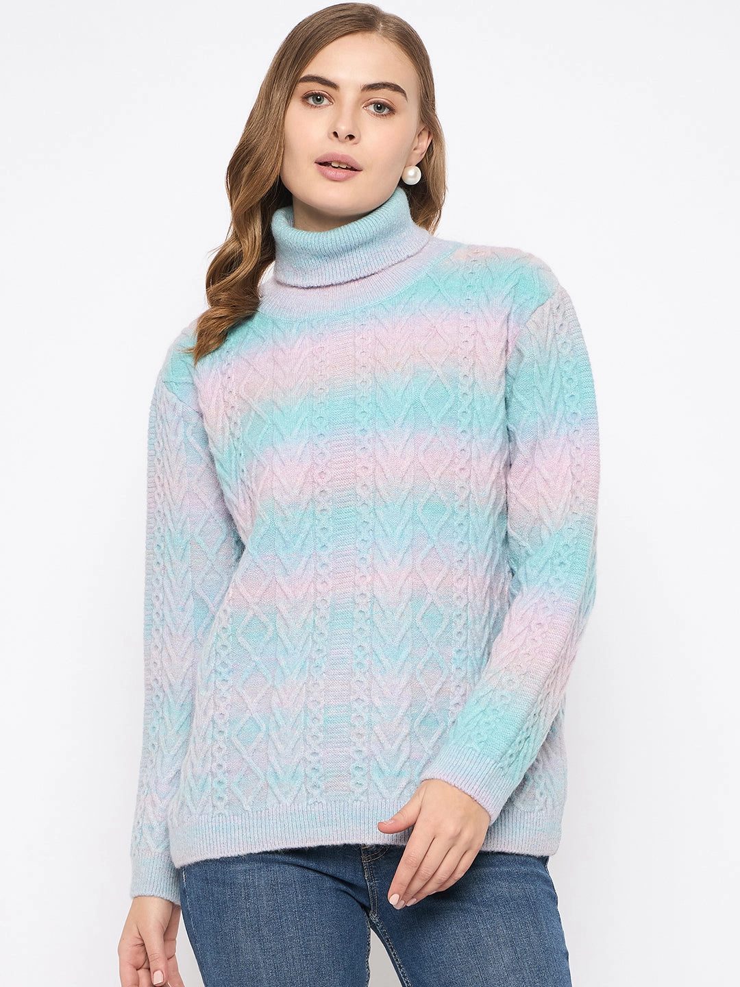 Madame Striped Multicolor Turtleneck Sweater Low carbon footprint Fashion Forward
