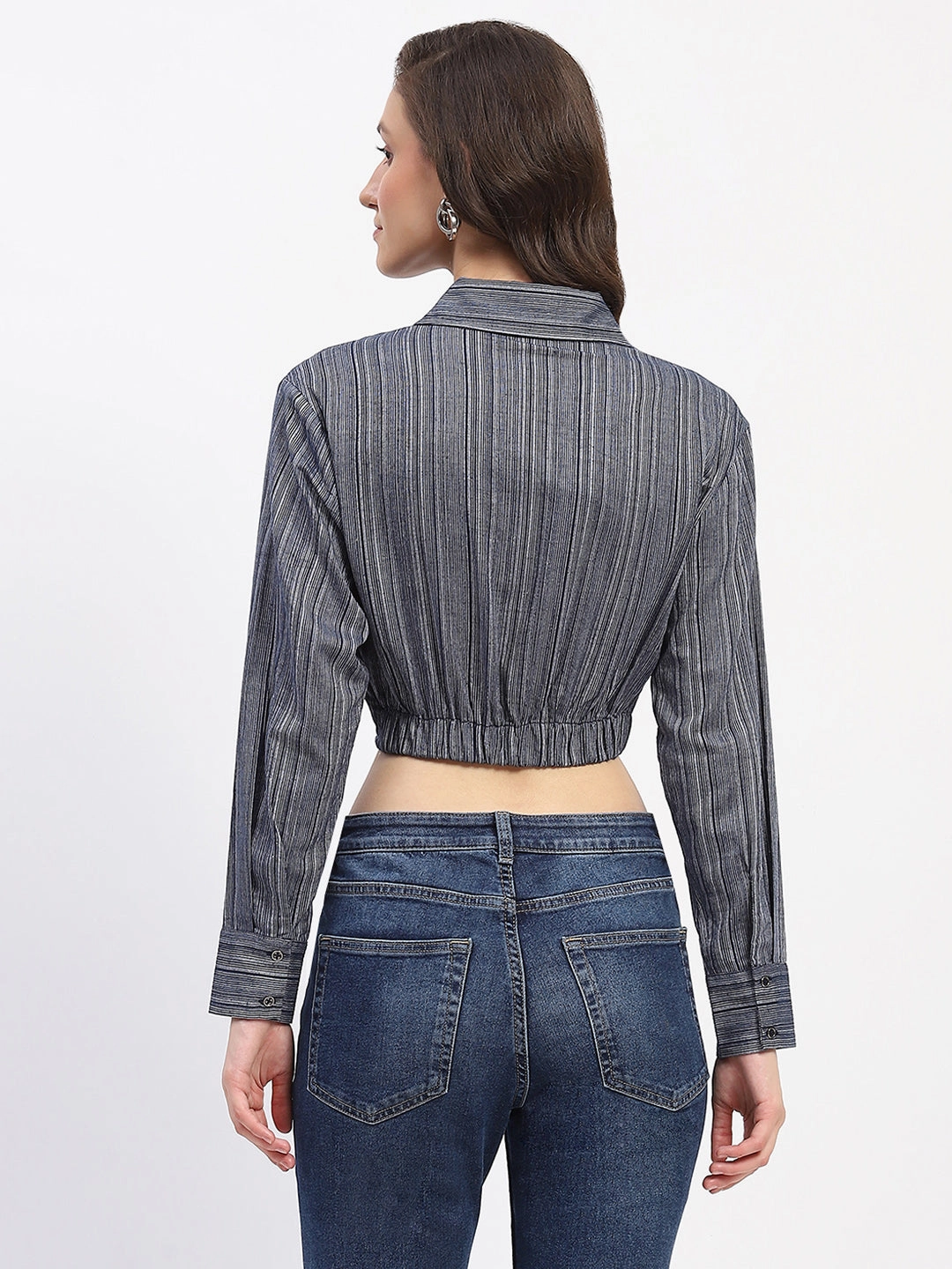 Madame Striped Overlap Detailing Collared Mauve Shirt comfortable option